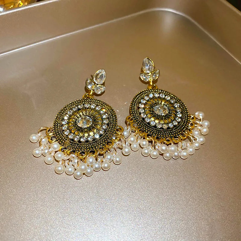 Rhinestone Alloy Bead Dangle Earrings 83da2c30-e6f9-4db1-ae42-87181b6c7939-Max