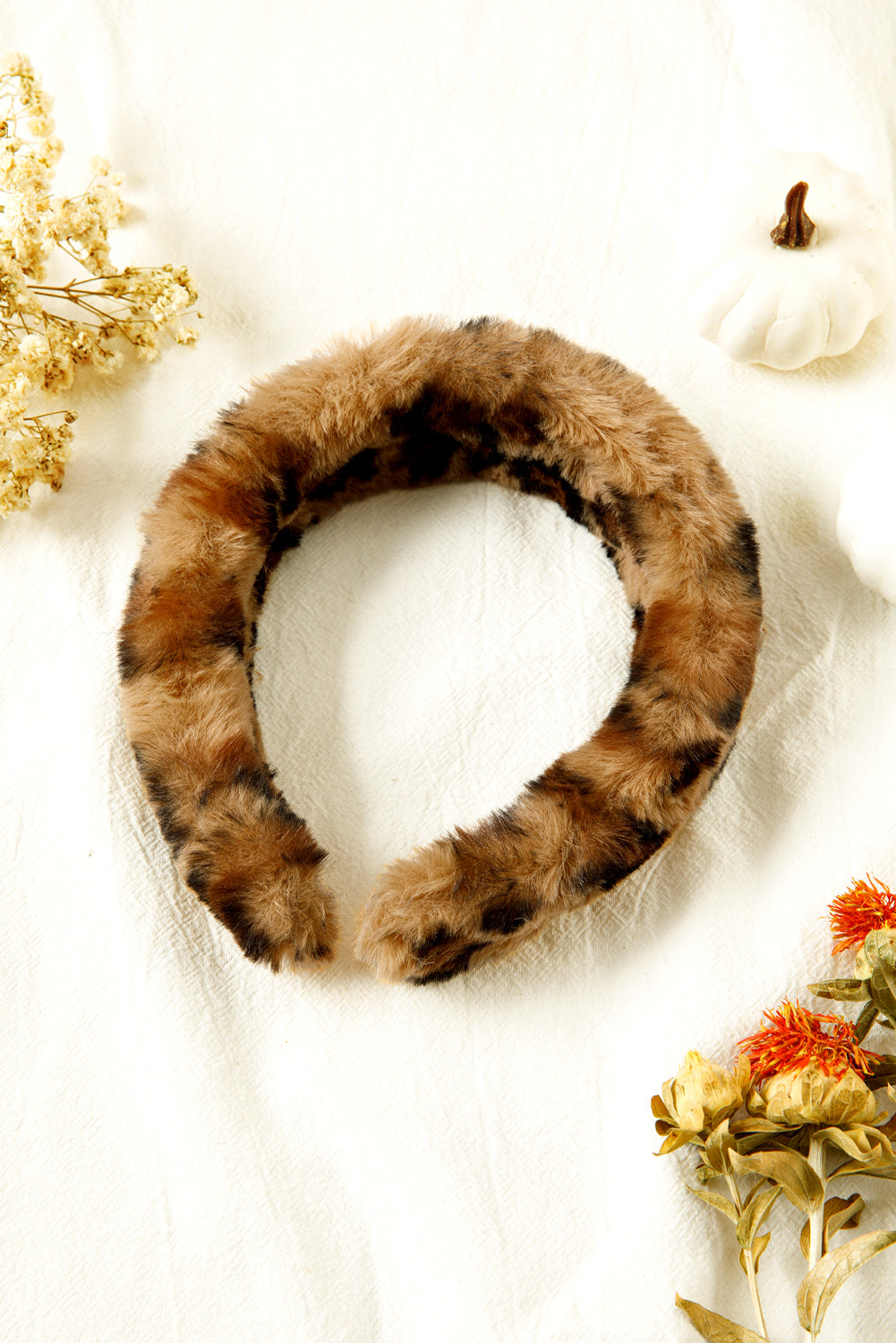 Camel Leopard Print Plush Headband 83e117b3d9639a63