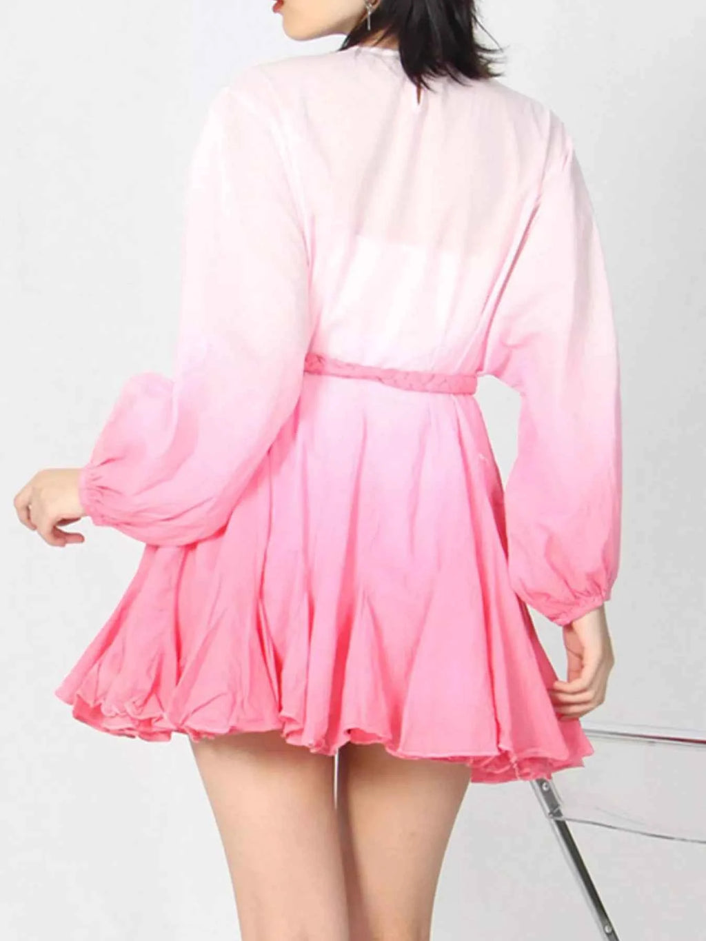 Gradient Round Neck Balloon Sleeve Dress 83e82703-a4d9-4f45-b104-91aad7bb7160-Max-Origin