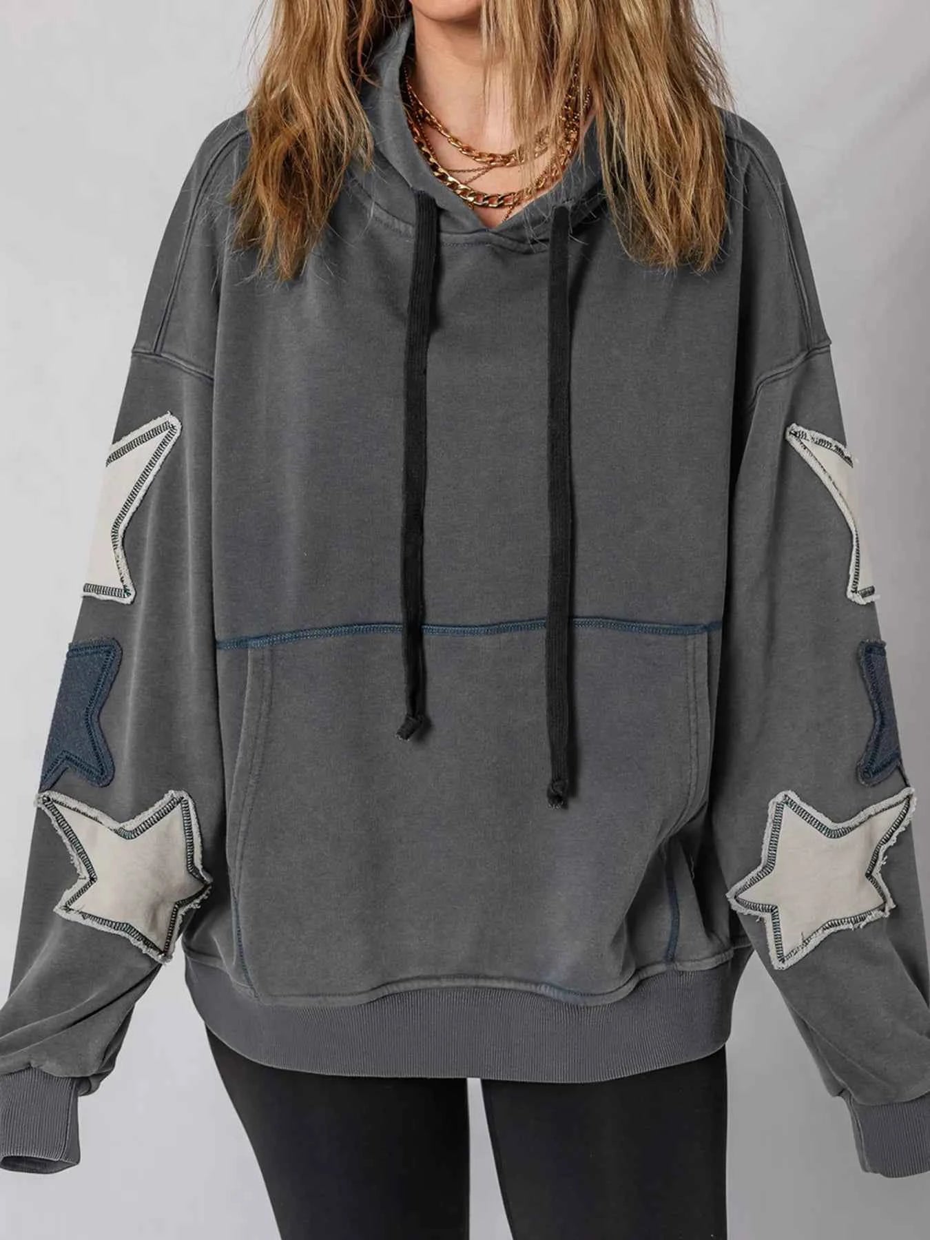 Star Patchwork Contrast Stitching Mineral Wash Kangaroo Pocket Hoodie 83e914976dbd4b56ac0a6143ee92a494-Max-Origin