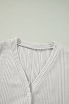 White Ribbed Plain Knit Cardigan