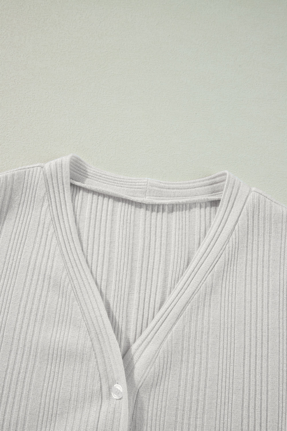 White Ribbed Plain Knit Cardigan