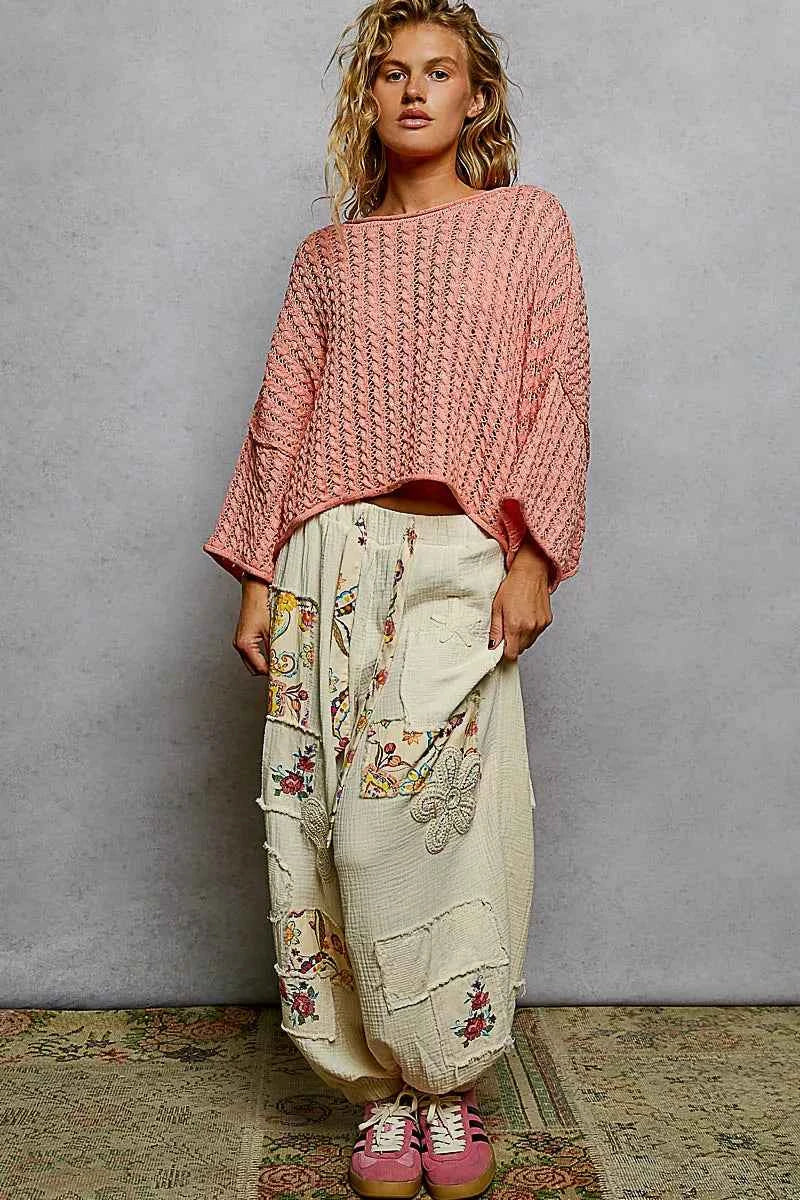 POL Cable-Knit Openwork Round Neck Cropped Sweater 83fdde94-3347-47db-9f14-d1a465ffd424-Max-Origin