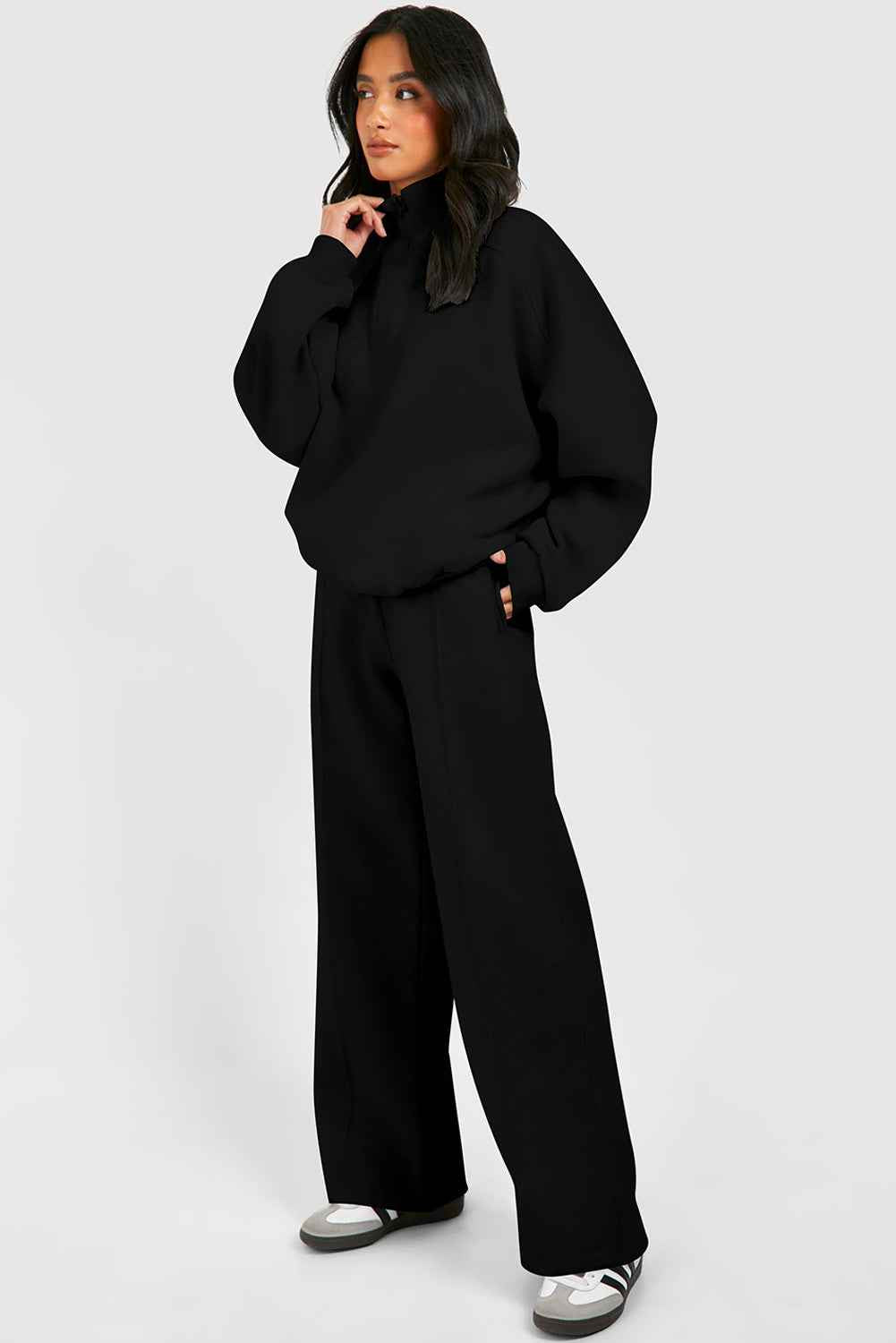 Burgundy Drop Shoulder Zip Up Jacket Drawstring Pants Active 2pcs Set 84050171fa1044d3