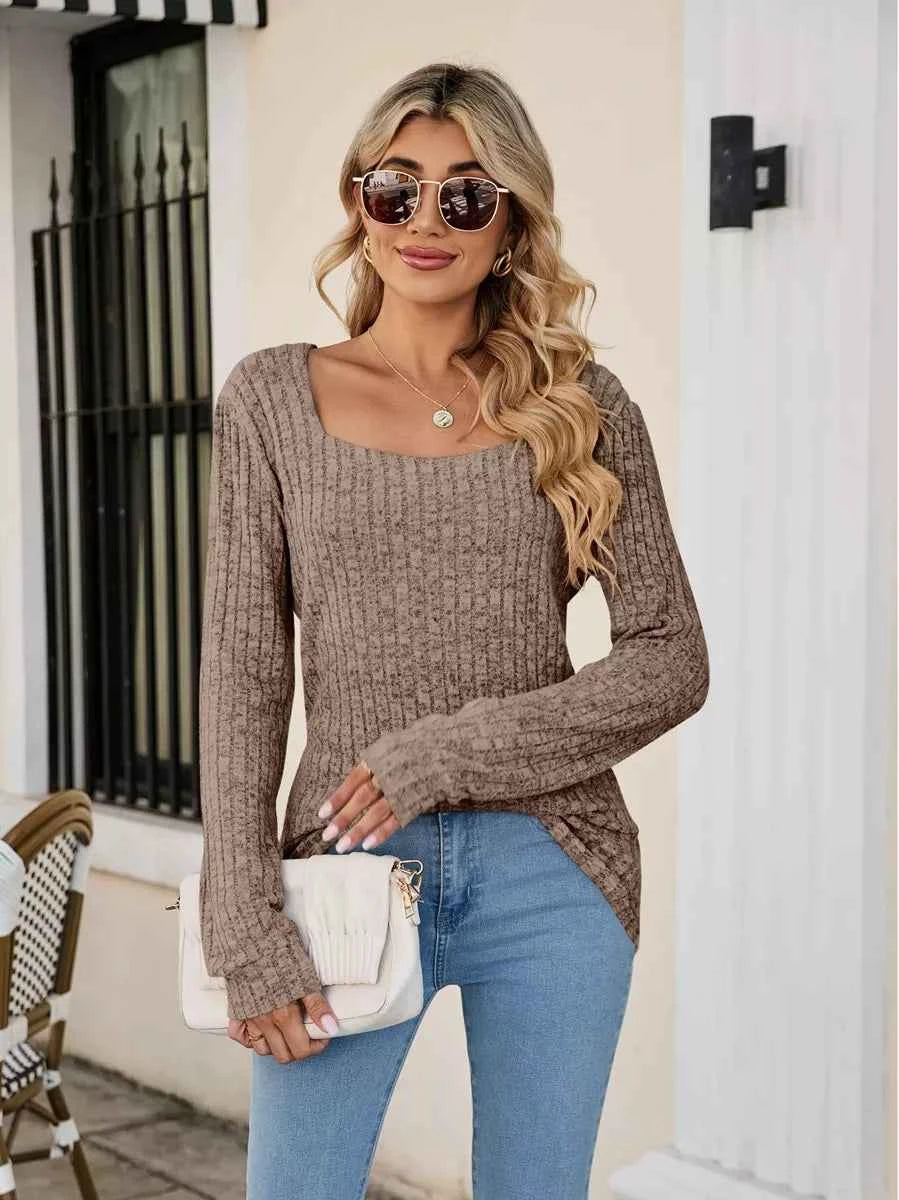 Ribbed Square Neck Long Sleeve T-Shirt 84123c33-dea6-40c8-b919-4593d911c7fa-Max-Origin