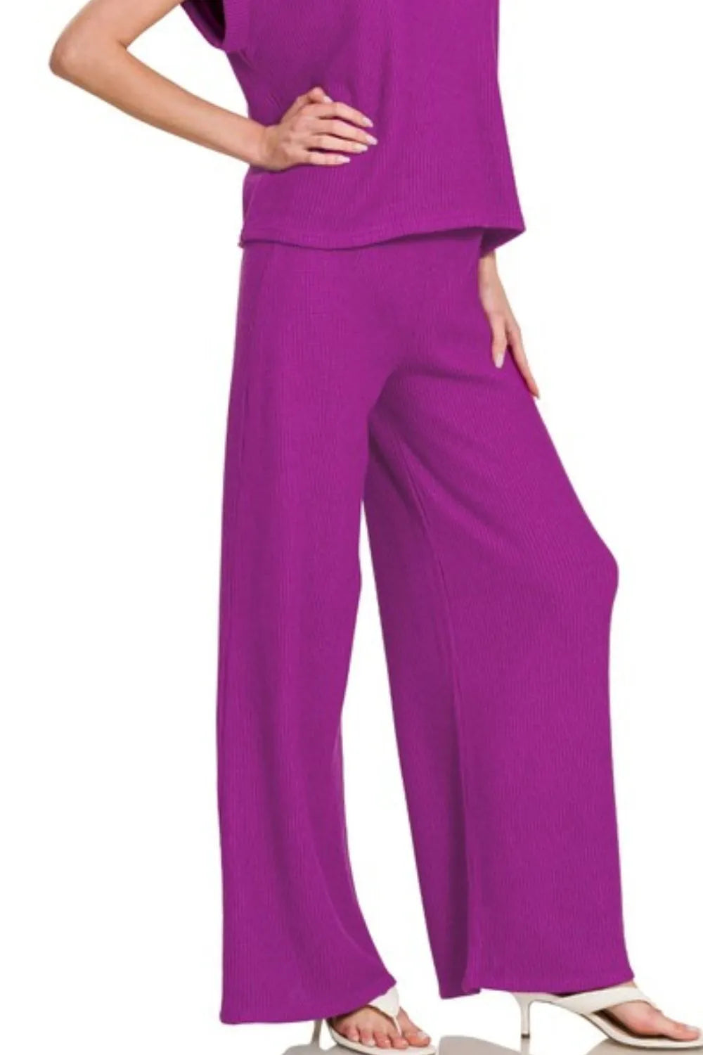 Zenana Rolled Sleeve Top and Pants Sweater Set 8418a3be-4520-4313-9df4-94d0f6df91d6-Max-Origin