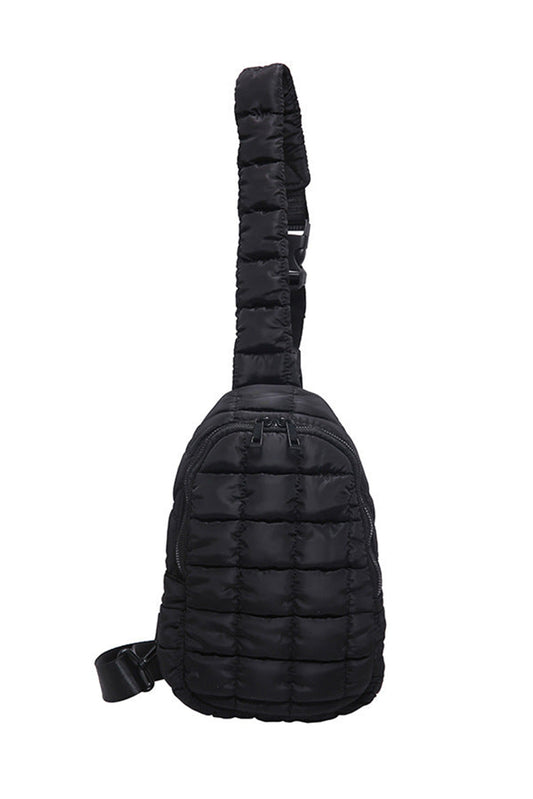 Black Plain Puffer Quilted Crossbody Bag 841b963ddc132aee