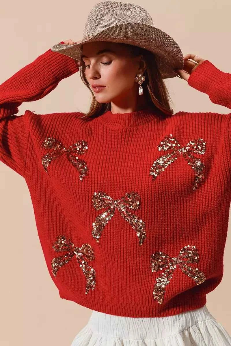 SO ME All Over Ribbon Sequins Christmas Holiday Sweater 841c83b8f6824ecb8493ee0a19e8b464-Max-Origin