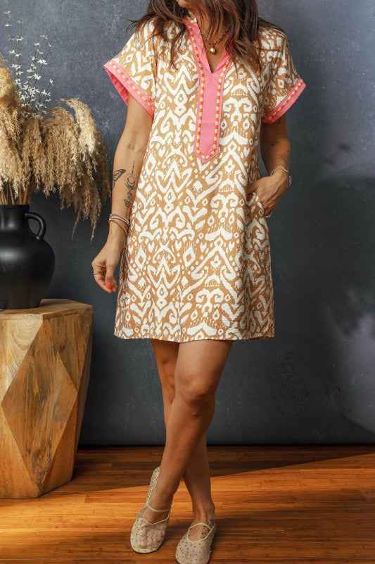 Western Stripe Colorblock Short Sleeve Mini Dress 8426c931-d746-4b22-9b41-53f66bb1e54b
