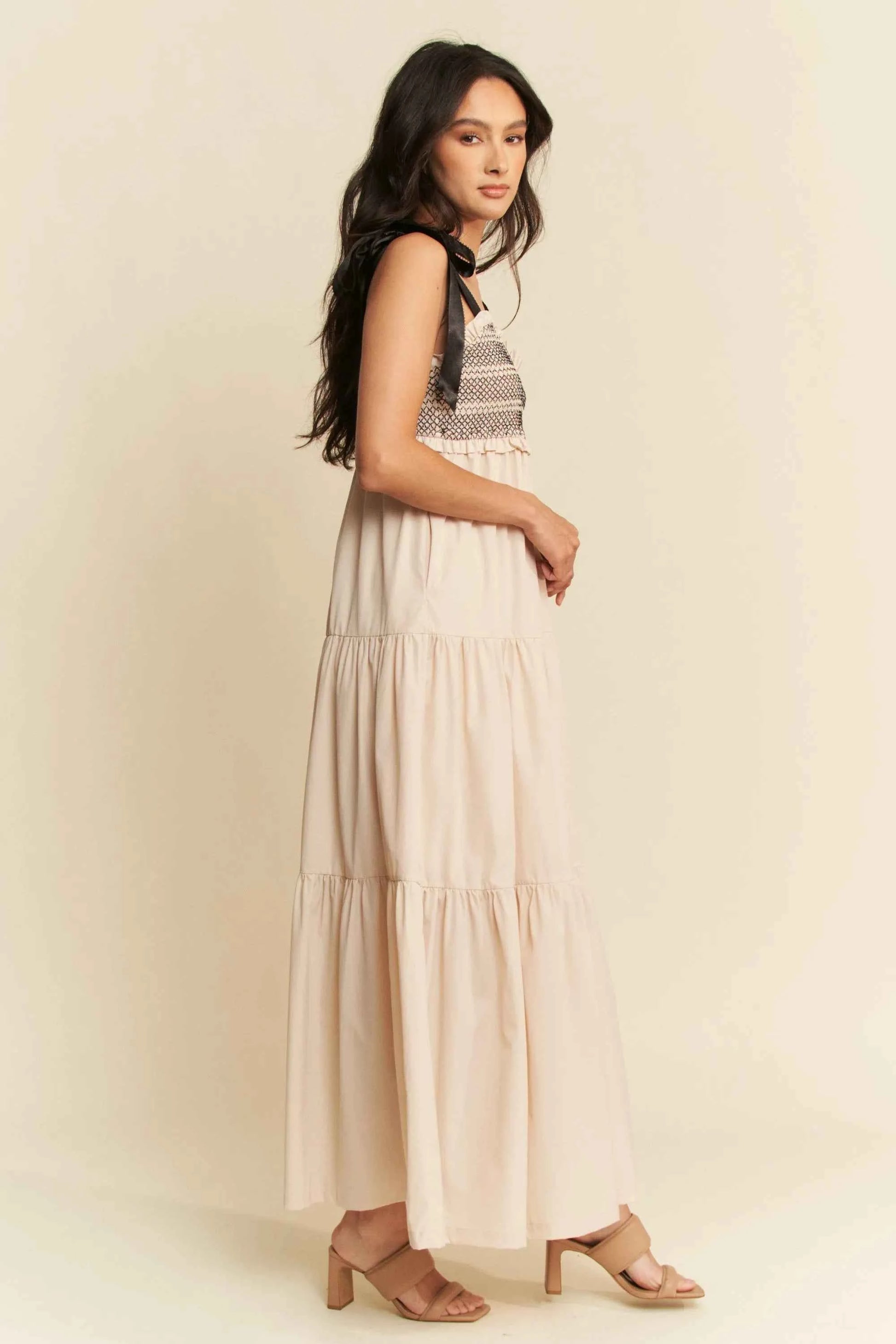Davi & Dani Multi Contrast Smocked Bodice Straps Maxi Dress 842a08d581c1435e8209a2de78f3160a-Max-Origin