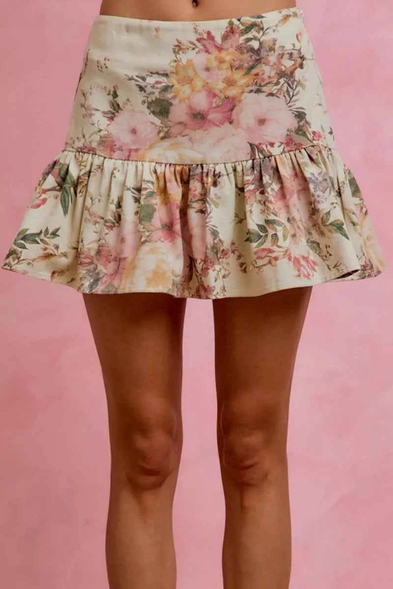 SO ME Floral Print Fit and Flare Mini Skirt CREAM 842adfbd037348848c08d6517d6f4924-Max-Origin