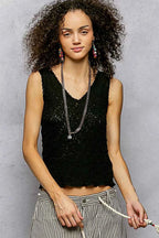 POL Textured Knit V-Neck Tank with Lace Trim BLACK 842d9320-75d9-4d5f-b541-5a8d59a4c928-Max-Origin