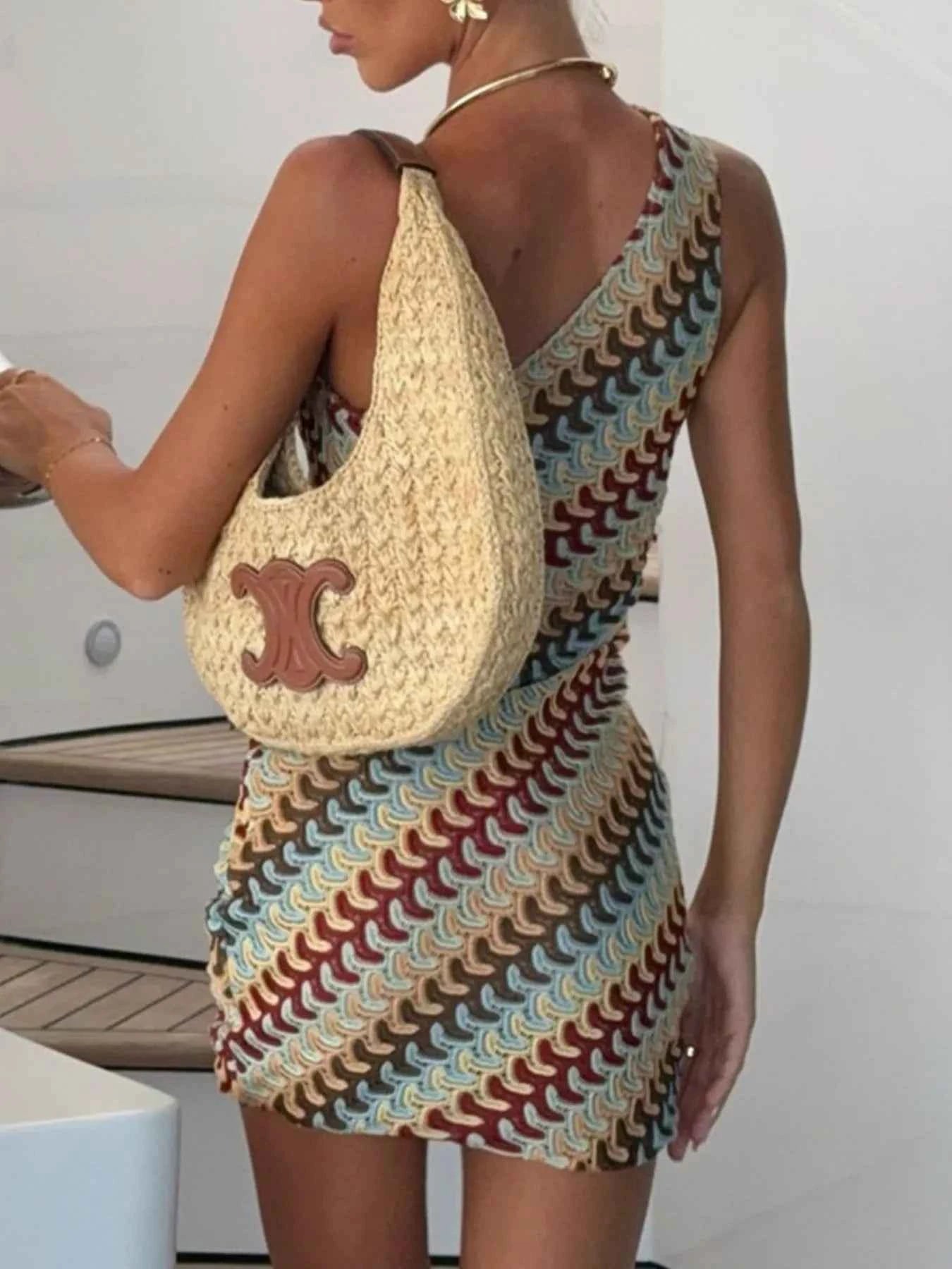 One Shoulder Geometric Print Mini Dress 842def98-4e6b-470d-aa1b-c446c2f98ad1-Max-Origin