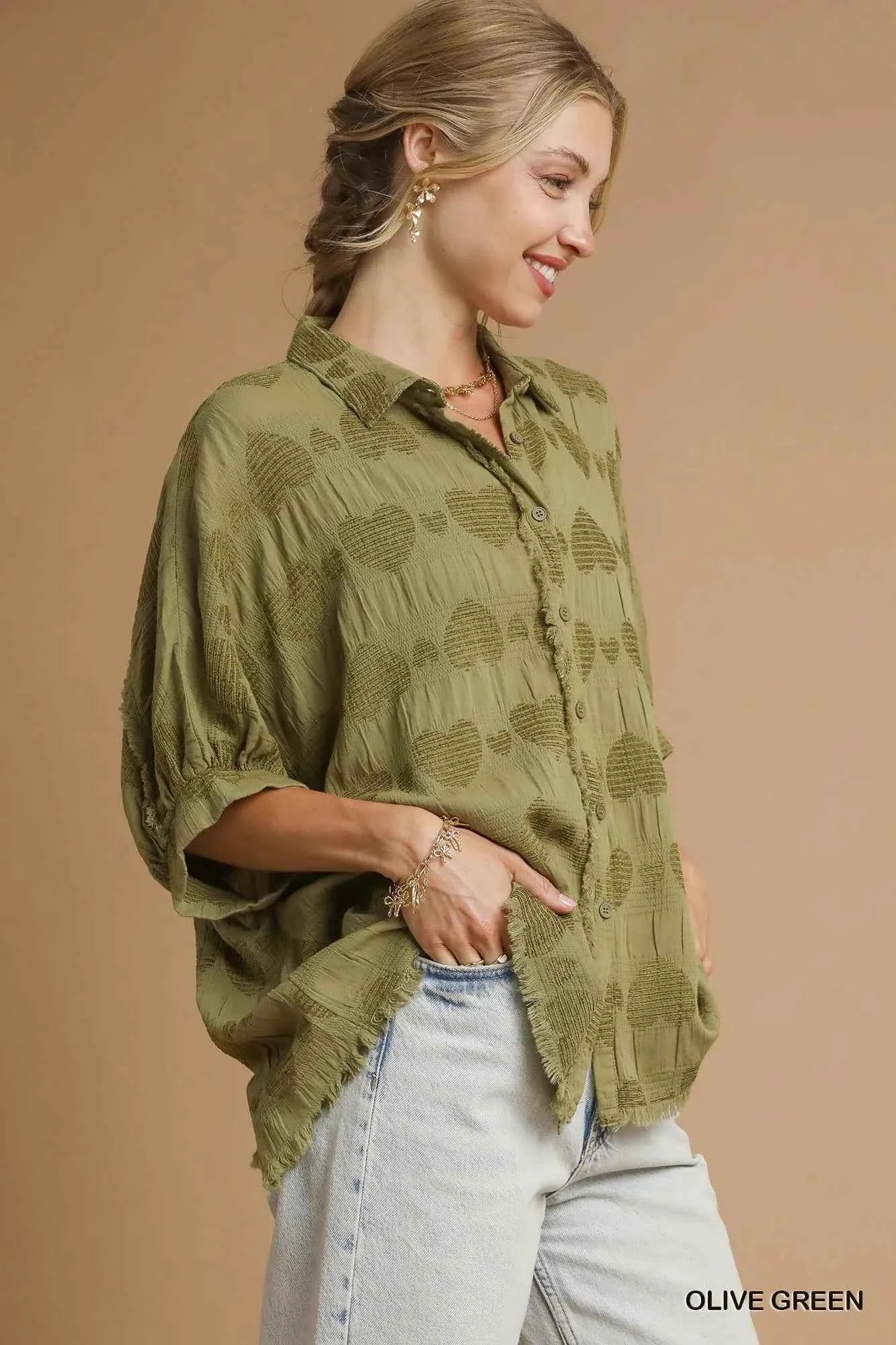 Umgee Jacquard Heart Collared Shirt 8432f12f-068b-4f25-962d-d832e51c2e6e-Max-Origin