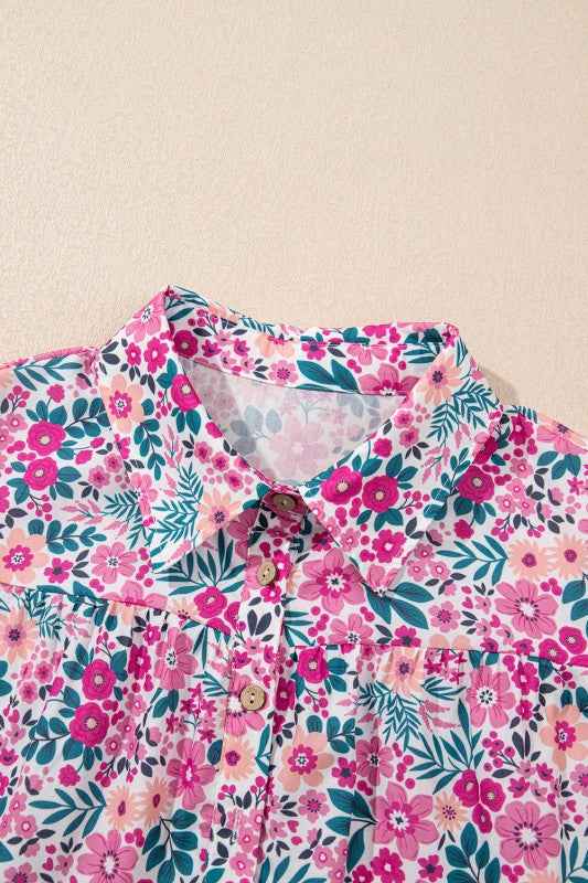 Floral Collared Half-Placket Short Sleeve Mini Dre 84345e09-1c89-439f-b5aa-068fd5685259