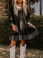 Striped Hem 3/4 Sleeve Tiered Dress 843f4101-d63d-46ed-9629-988d7b20fffd-Max-Origin