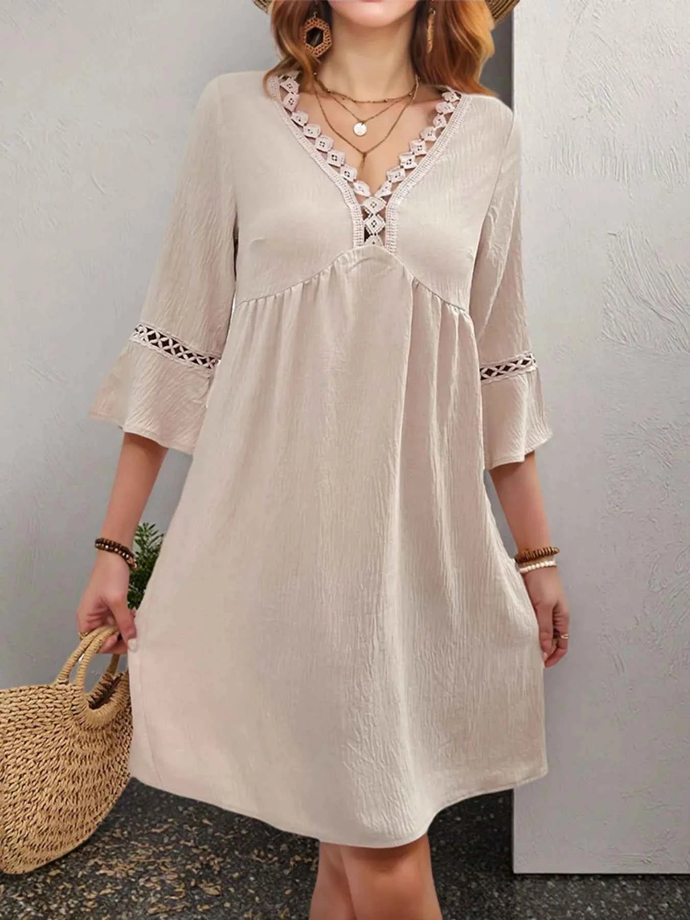 Lace Detail V-Neck Bell Sleeve Dress 843fa0921f404432a07b8e00066d4a0c-Max-Origin