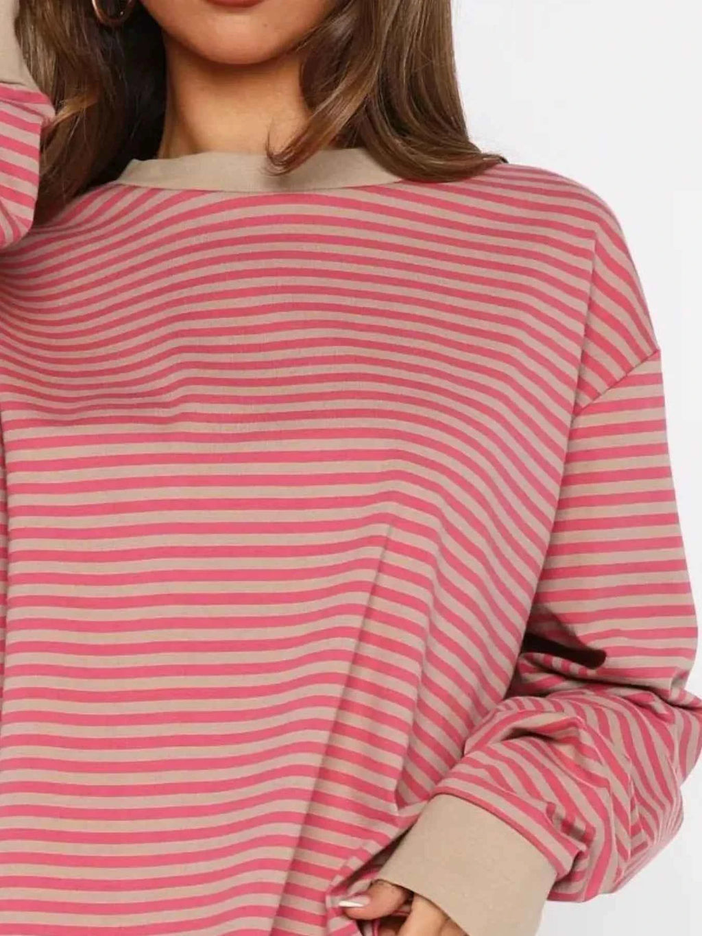 Striped Oversized Round Neck Sweatshirt 84483411-1257-4368-9279-7a2f2698c2b1-Max-Origin