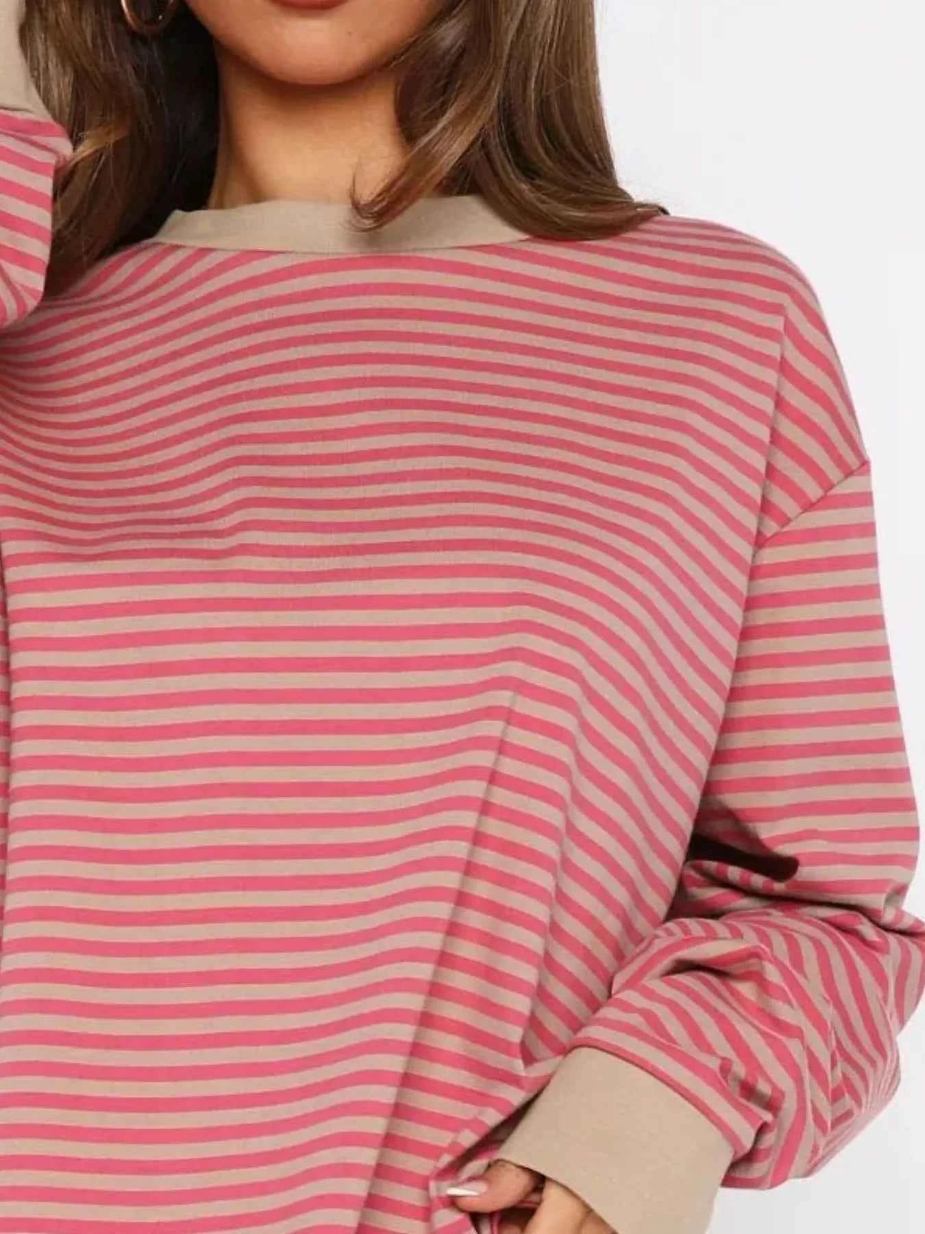 Striped Oversized Round Neck Sweatshirt 84483411-1257-4368-9279-7a2f2698c2b1-Max-Origin