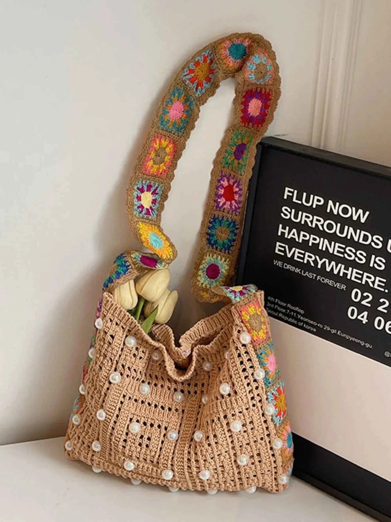 Colorful Beaded Crochet Shoulder Bag Khaki onesize 844f8d5f-0a83-402c-a6b0-6846dad6b295-Max-Origin
