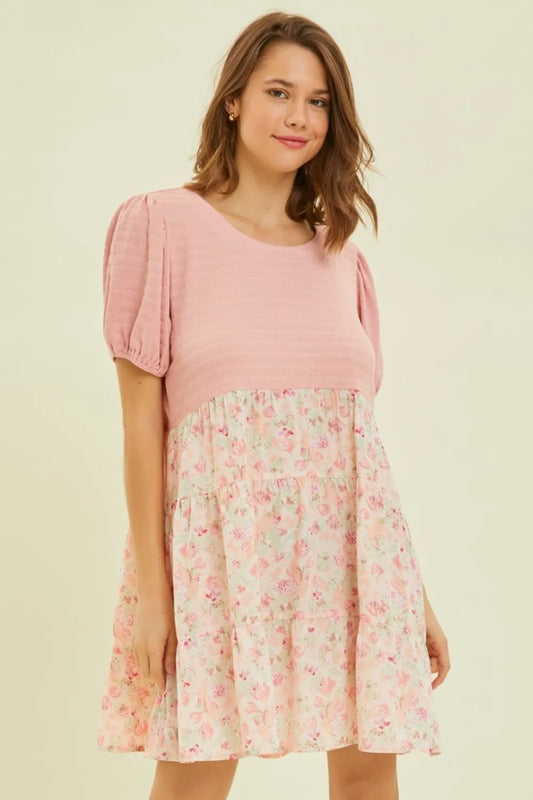 HEYSON Full Size Round Neck Floral Ruffle Hem Mini Dress 84604b0a-3bc3-4590-a05d-8e69e3f92c15-Max