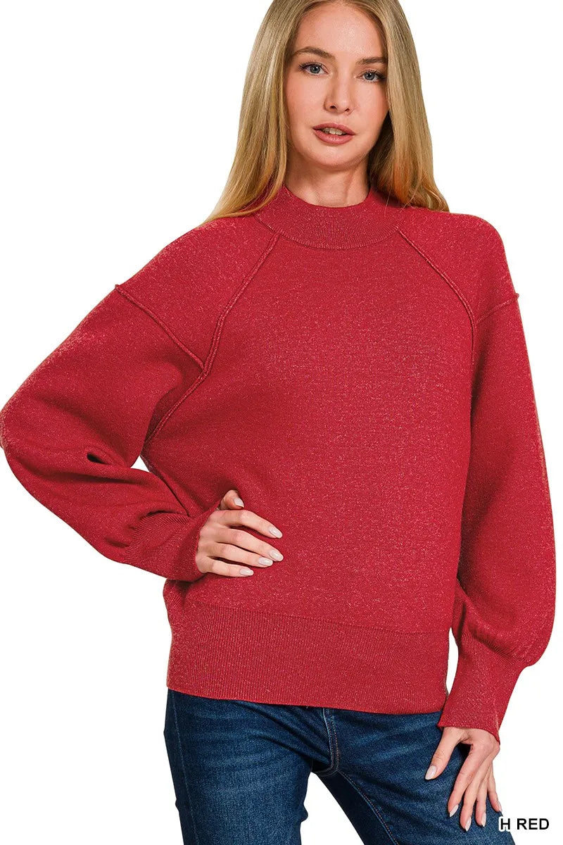 Zenana Viscose Mock Neck Exposed Seam Sweater H RED 846a4a43af9246f692441ee28e6076c9-Max-Origin