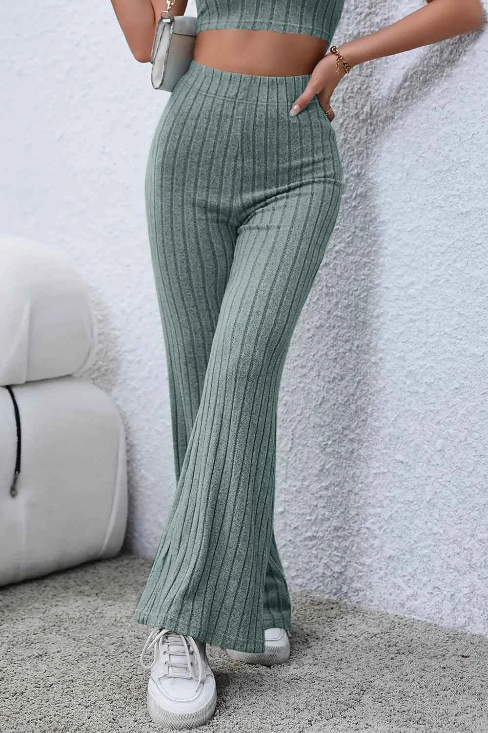 Basic Bae Full Size Ribbed High Waist Flare Pants 846d32b6-079b-4559-b5a2-e3eae3688cea-Max