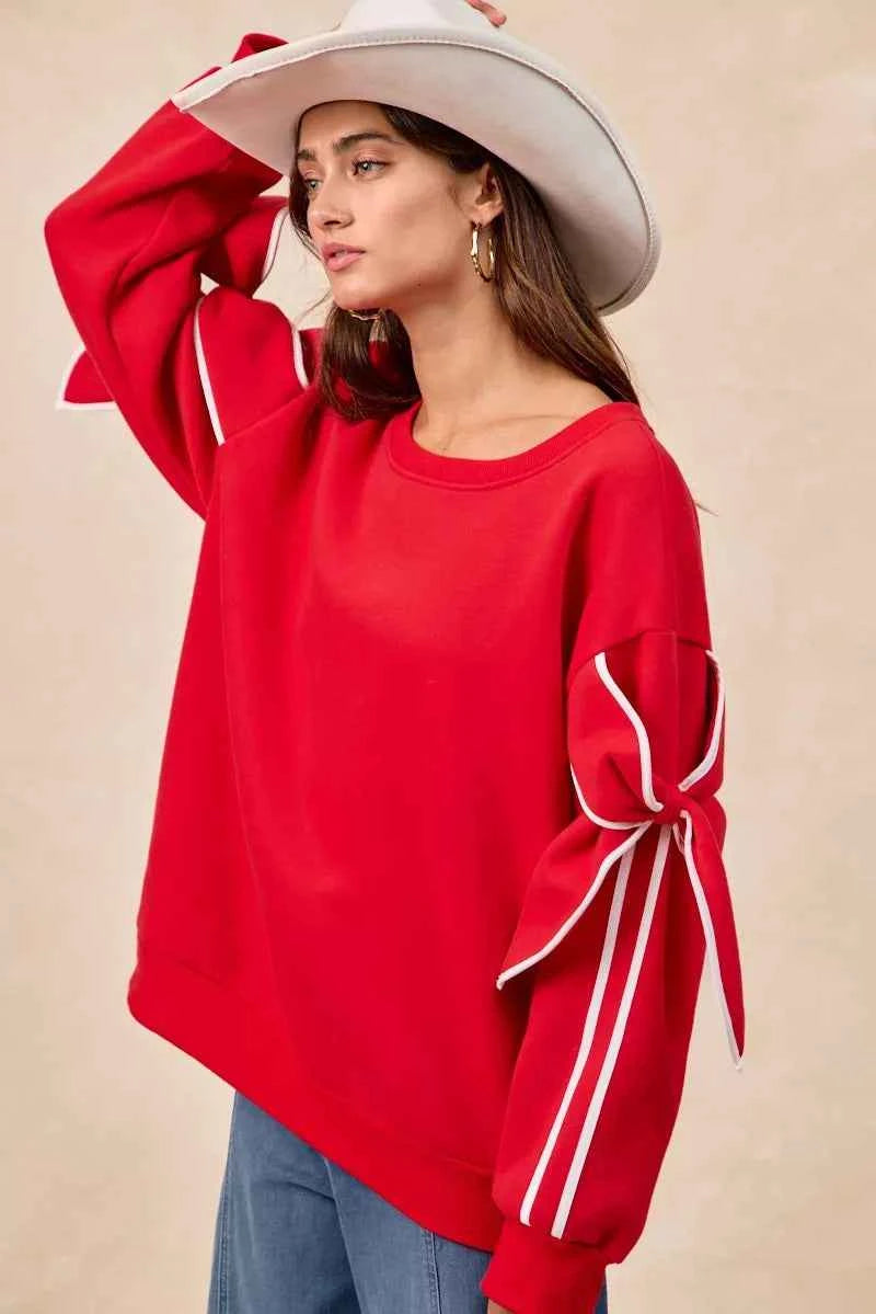 BiBi Bow Detail Sleeves Fleece Sweatshirt 846d625e-d90b-4ee5-85c4-a6377d4e6577-Max-Origin