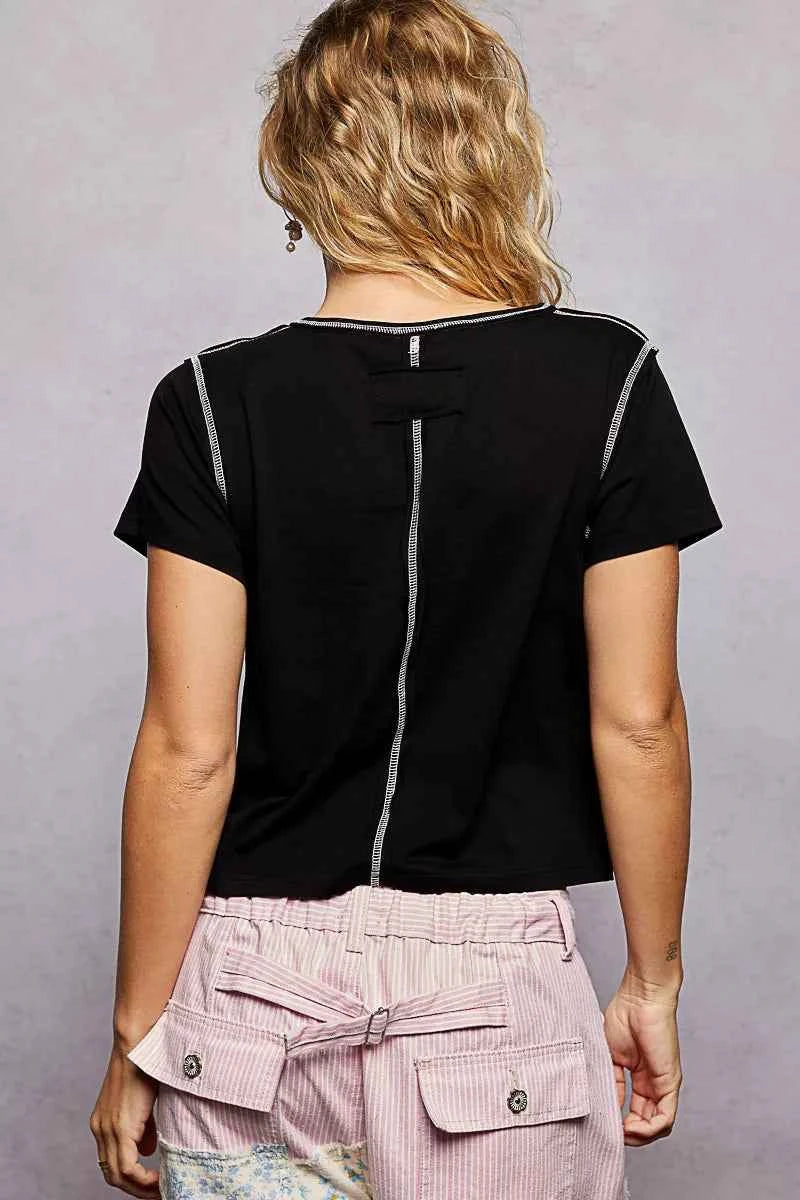POL Contrast Stitching Round Neck Short Sleeve T-Shirt 846e66bb-48b6-4fd2-831a-5b5d06e557f6-Max-Origin