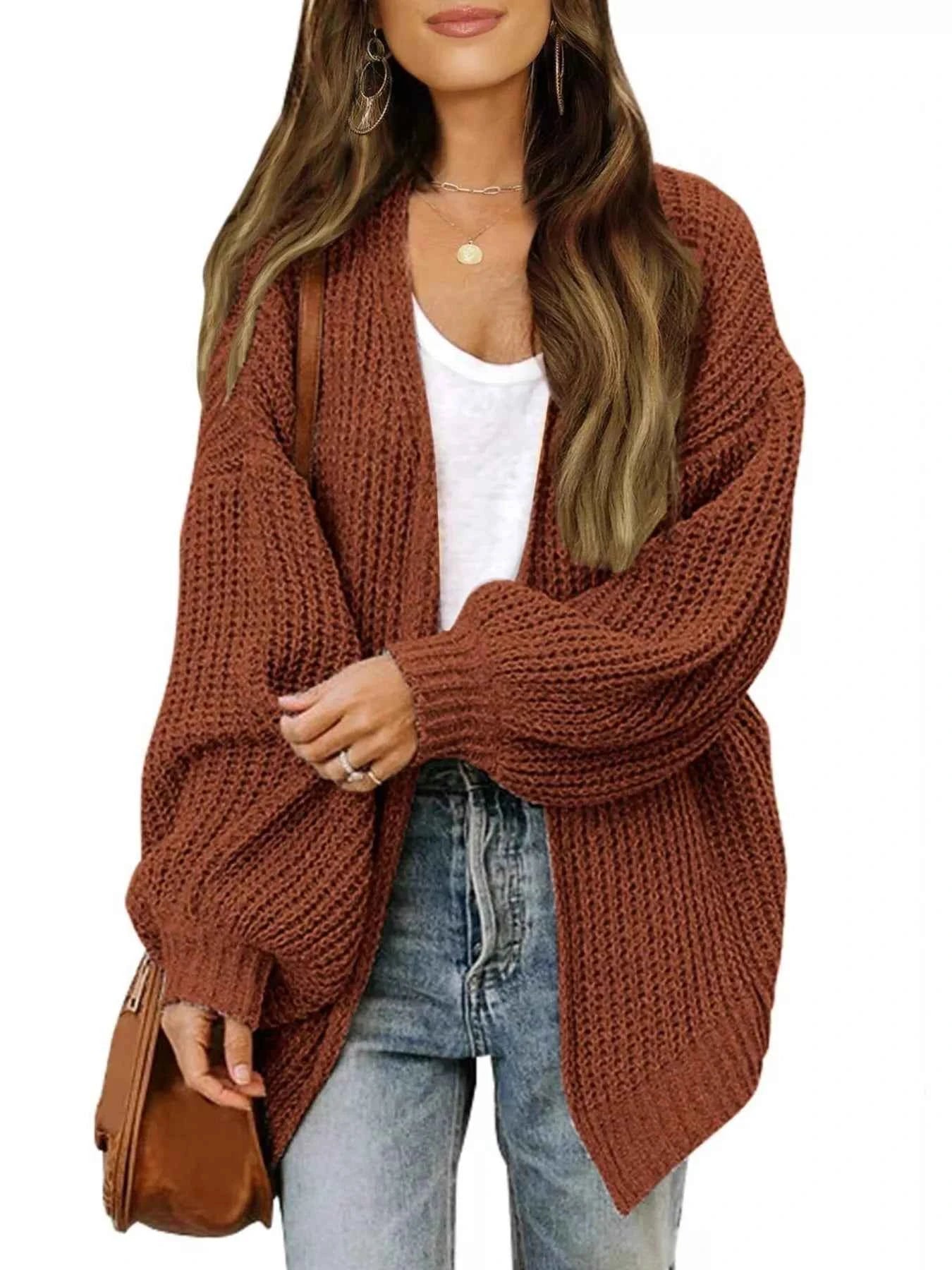 Oversized Chunky Knit Open Front Cardigan Brown 8470171b10d640619fc797d7e3a56461-Max-Origin