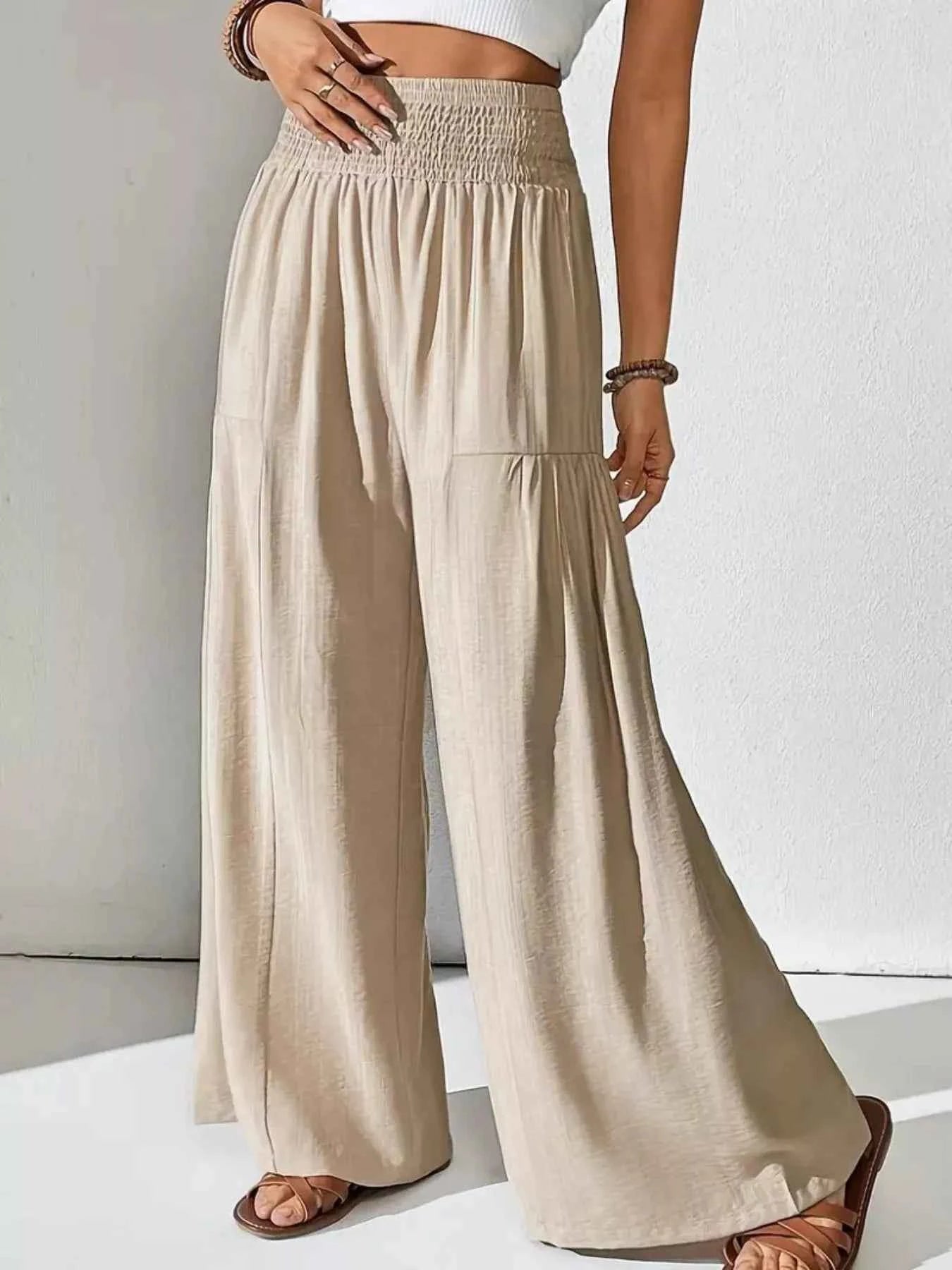 Smocked Waist Wide Leg Pants 847277db-432b-4274-8c6d-90ac0ccb3975-Max-Origin
