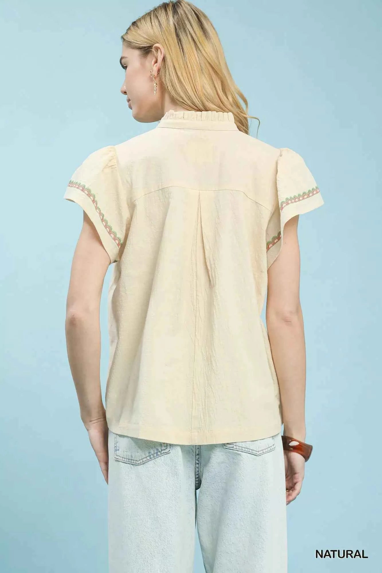 Umgee Embroidered Flutter Sleeve Blouse 84740c07-0627-4531-8f28-349ada261867-Max-Origin