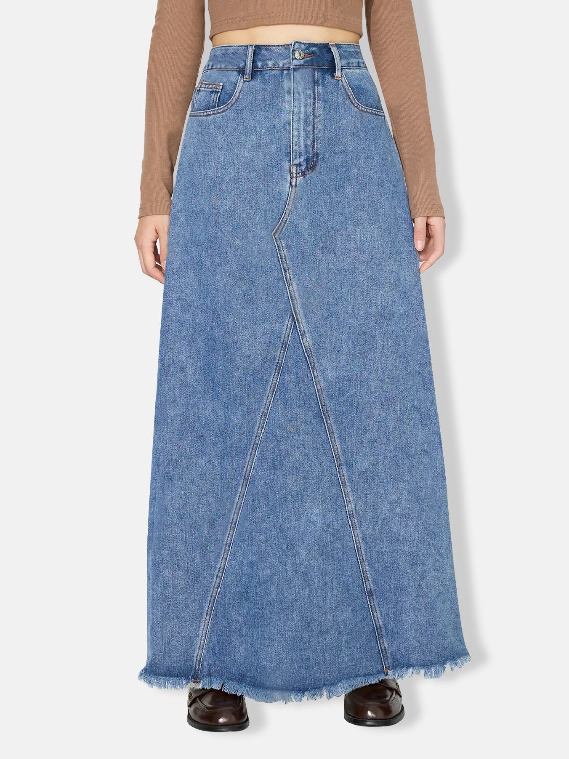 Raw Hem Maxi Denim Skirt