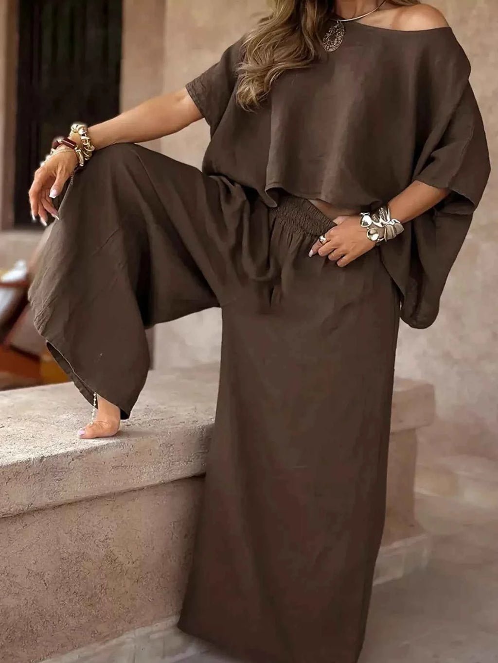 Full Size Boat Neck Top and Wide Leg Pants Set Plus Size 84845f9317ab4d7e96125c53cf3242c5-Max-Origin