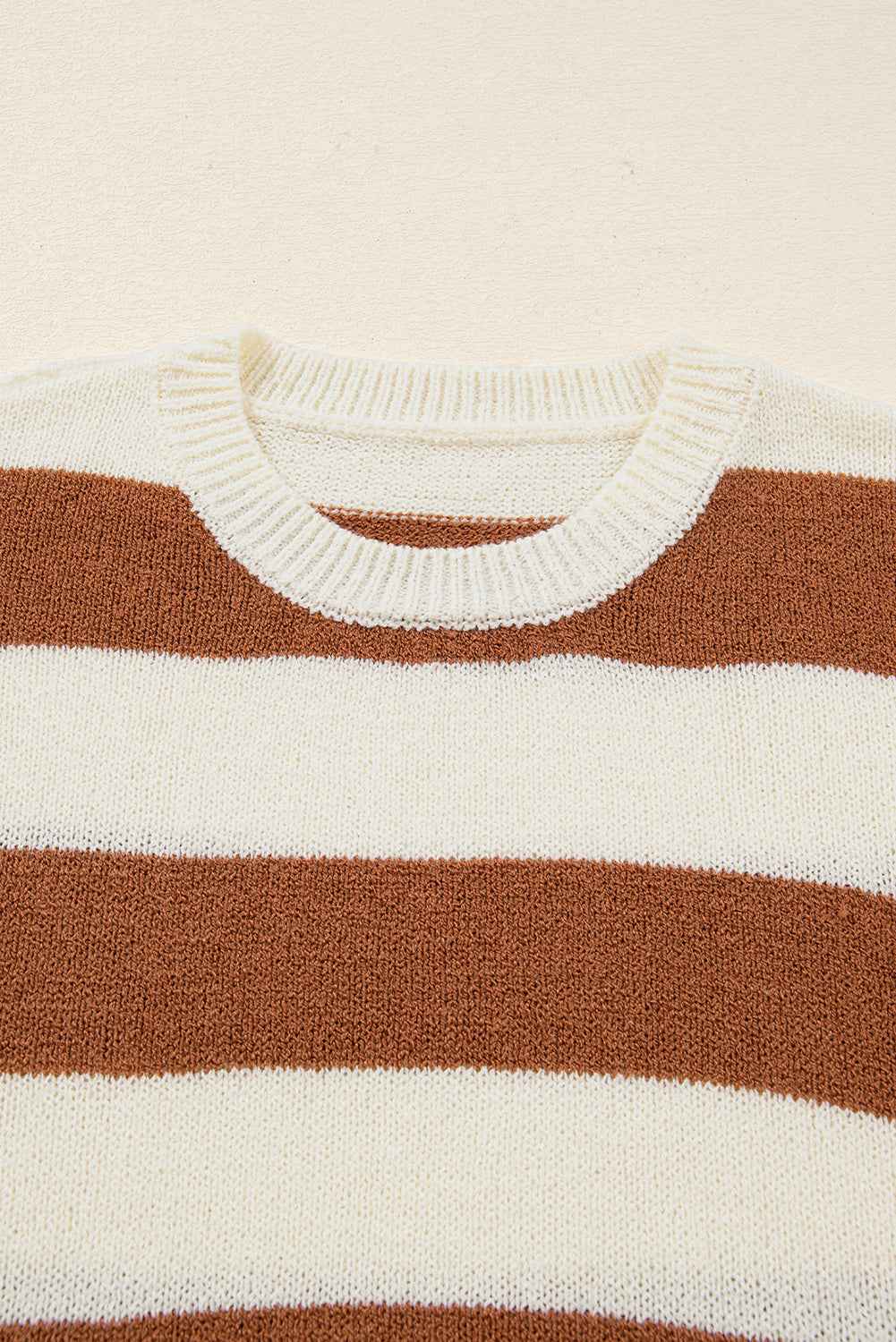 Brown Stripe Drop Shoulder Sleeve Patchwork Baggy Sweater 848e2584c9b5882d