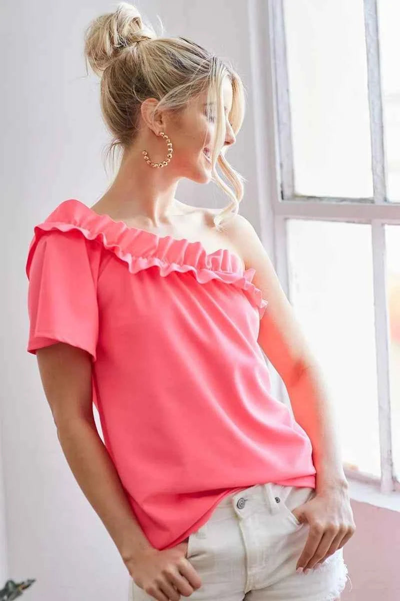 Ruffled Asymmetrical Crepe One Shoulder Top 8493186629c347c2993537fc261bd487-Max-Origin