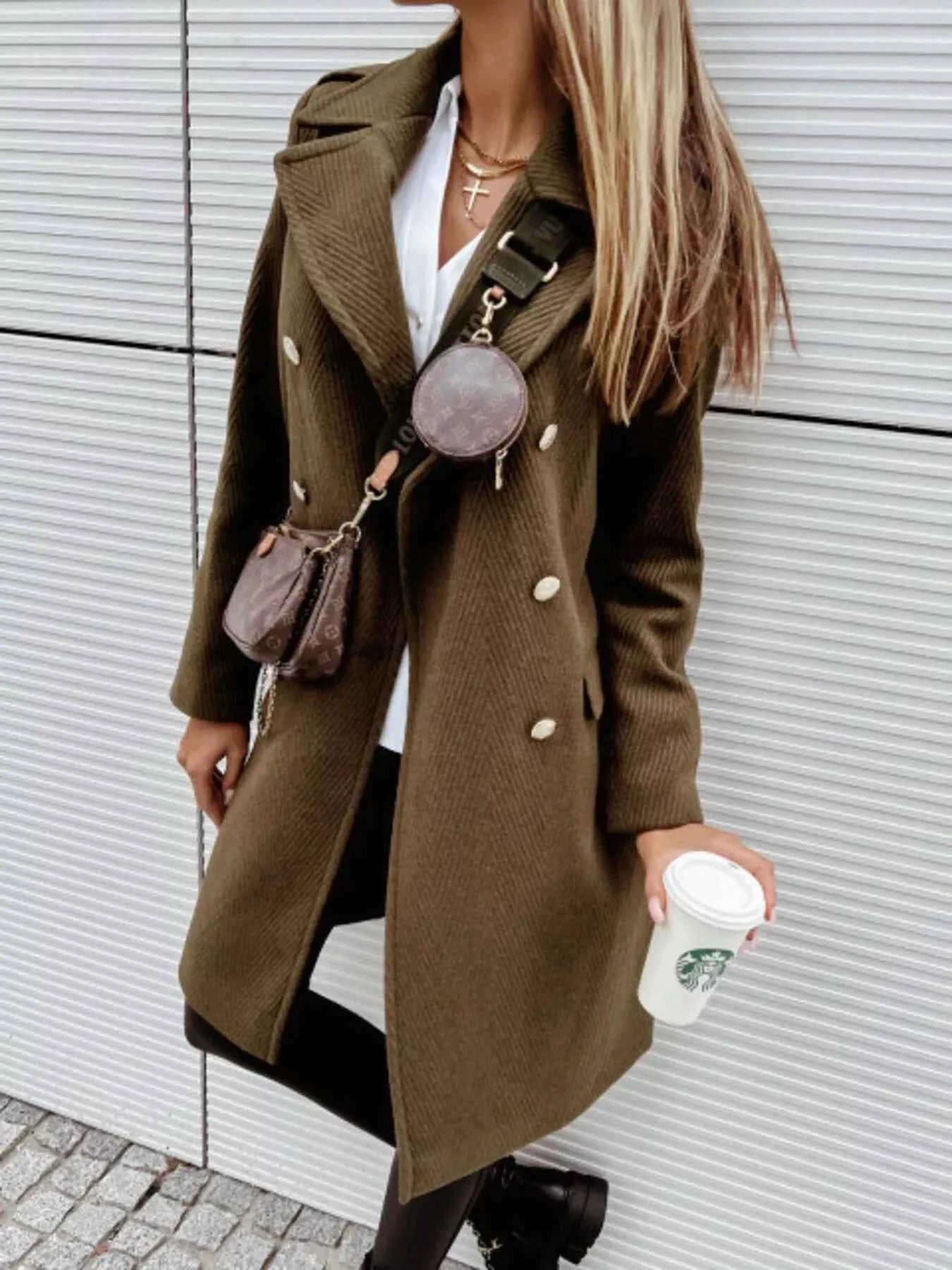 Double-Breasted Long Sleeve Coat Army Green 84953e73-a865-4d99-a3cc-c3b7df0f5045-Max-Origin