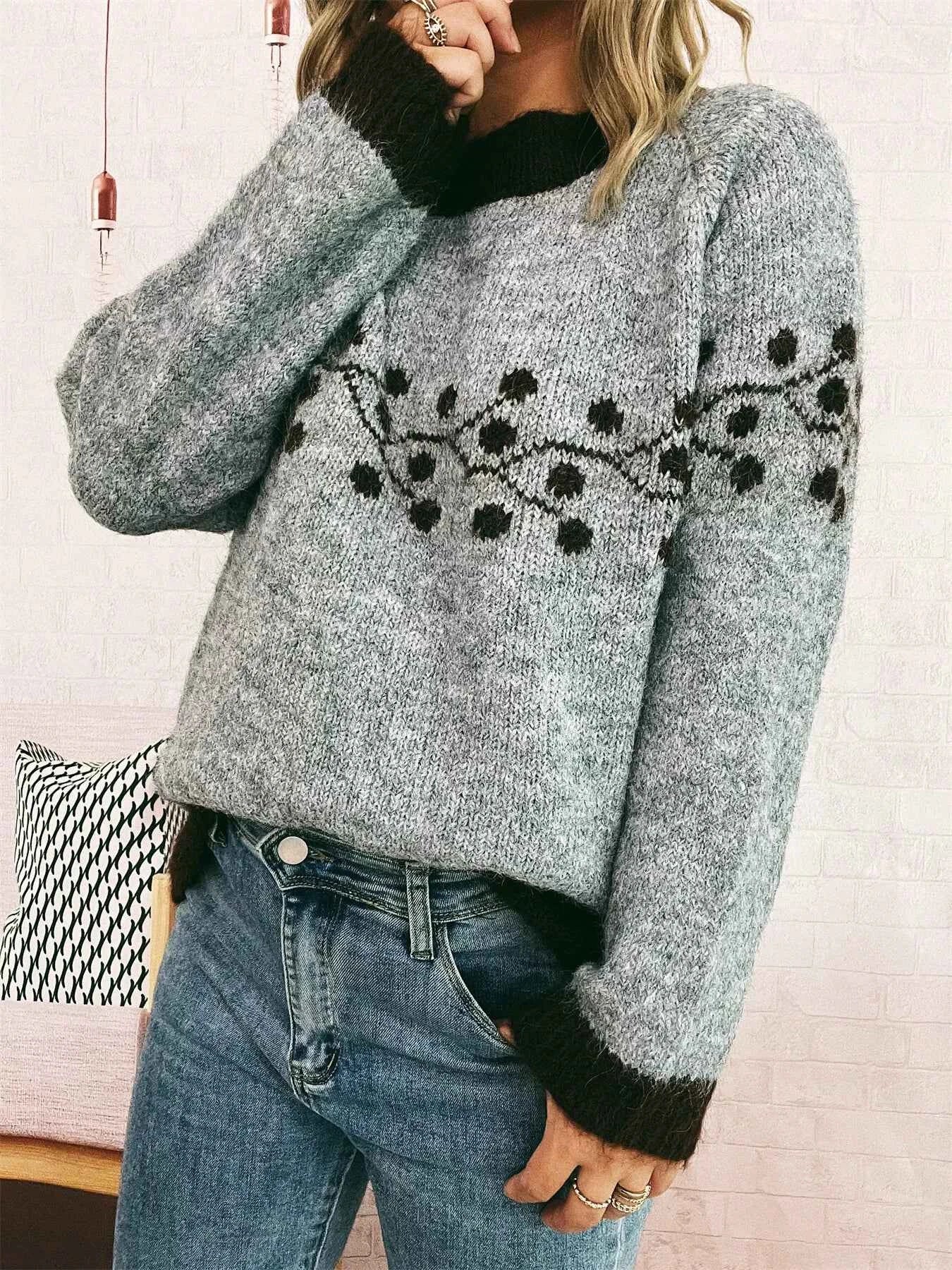 Contrast Hem Round Neck Sweater 8497fb90d3fd4bc993a7ab03e2a494c4-Max-Origin