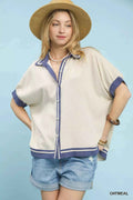 Umgee Linen Button Front Top with Contrast Piping OATMEAL 849e6204-eed1-452d-88ae-2d65684fb8fb-Max-Origin