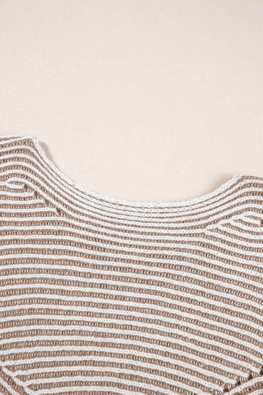 Light French Beige Striped Print Ribbed Knit Raglan Sleeve Baggy Sweater 84a01f3a2dc5f482
