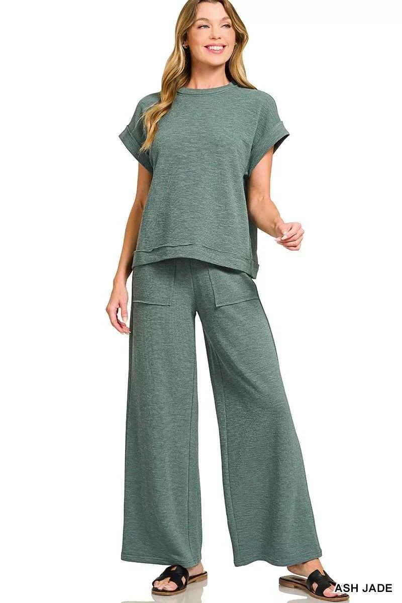 Zenana Cotton Slub Short Sleeve Tee and Pants Set ASH JADE 84ae13e08740497c8f3a872184a9571b-Max-Origin