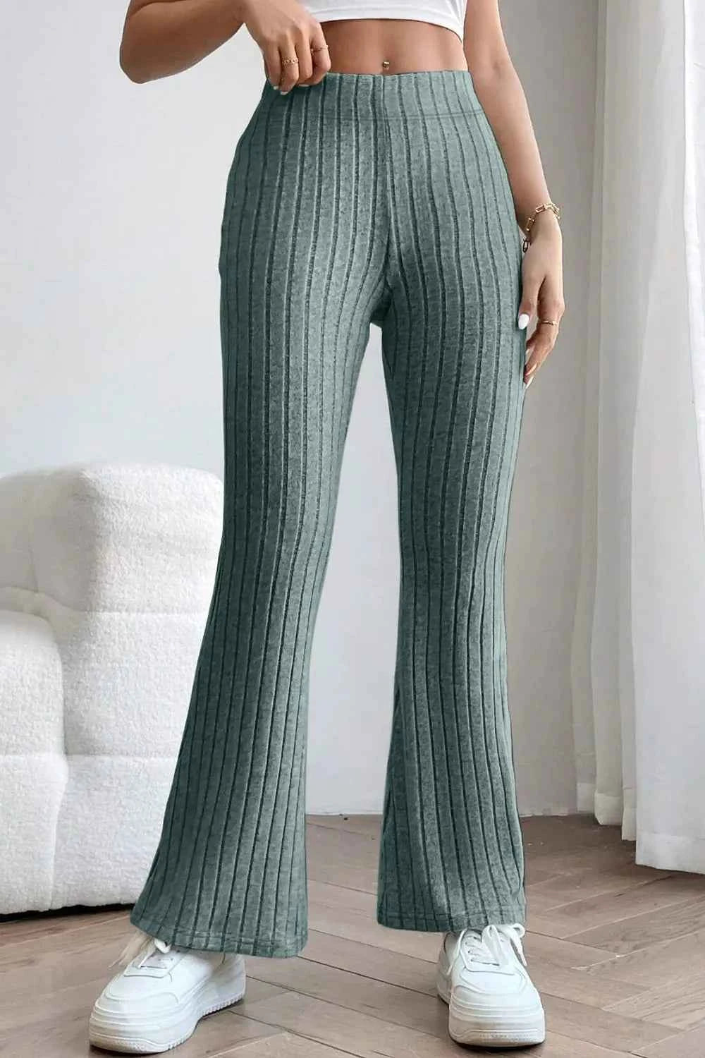 Basic Bae Full Size Ribbed High Waist Flare Pants 84b2f2b7-3143-45af-b859-32629615a6a2-Max