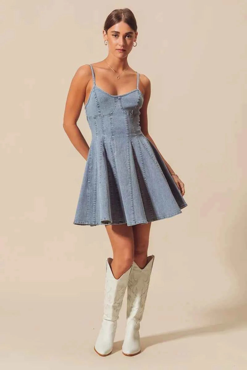 A Line Fit and Flare Denim Mini Dress 84b499377f134d4a8ddd97a228fda14d-Max-Origin