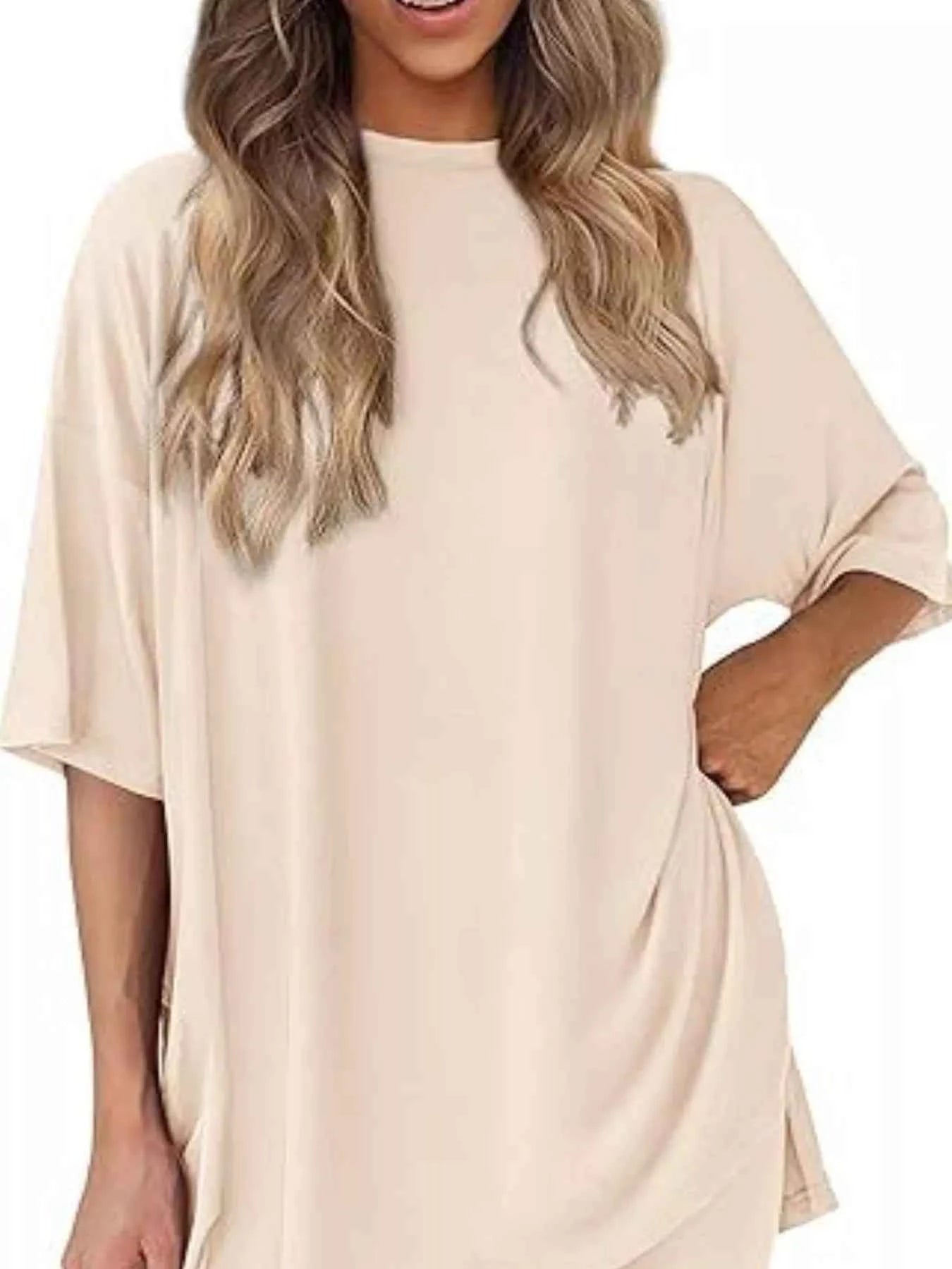 Full Size Relaxed Fit Round Neck Top and Shorts Two-Piece Set Plus Size Beige 84bd1e69-cd0d-40b6-94bf-a63860273ab8-Max-Origin