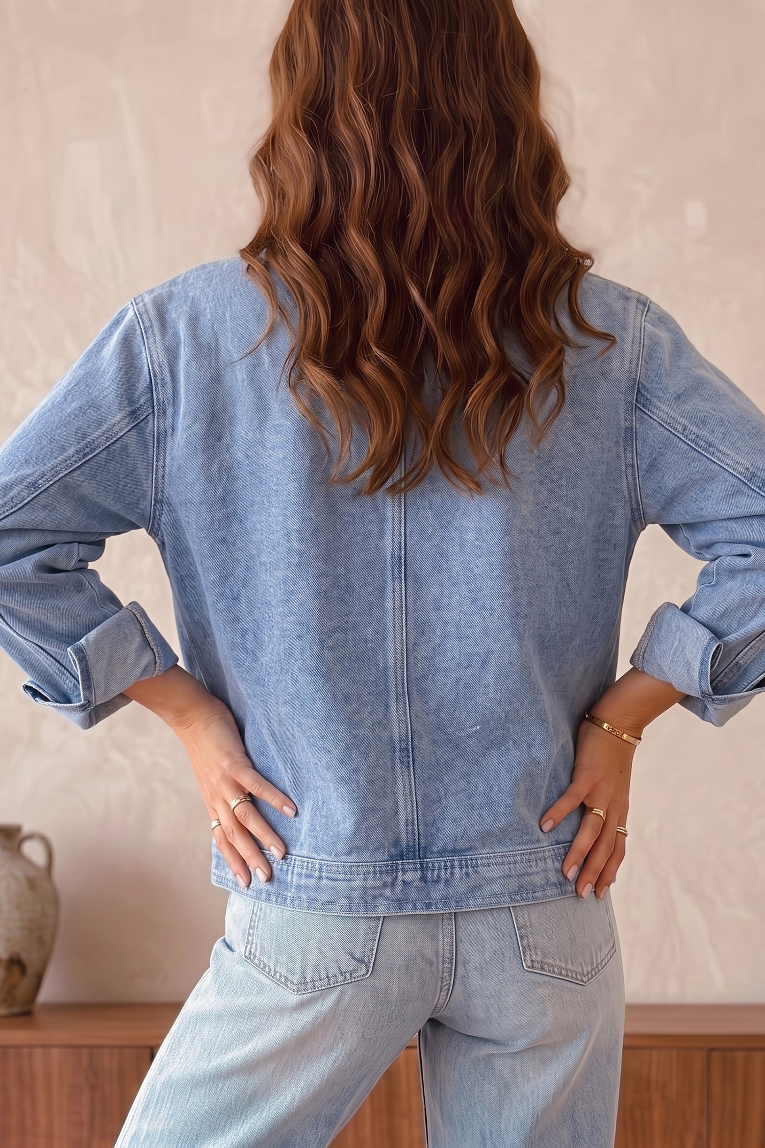 Beau Blue Studded Metal Zipper Rivet Pockets Long Sleeve Denim Jacket 84c9bbbe34d8ae19