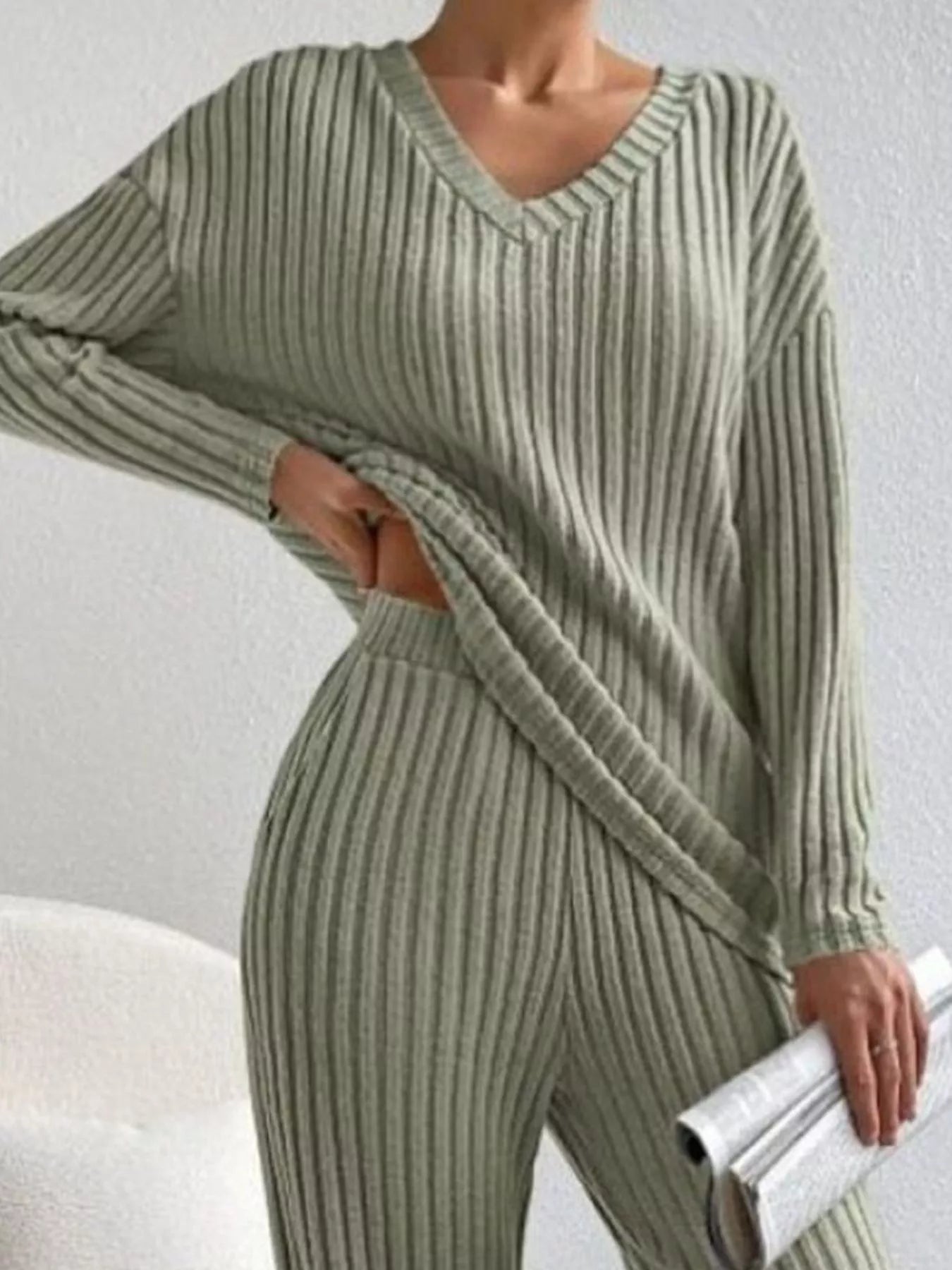 Ribbed V-Neck Top and Pants Set 84d20ecd-3876-4936-b5de-f21ee2d48423-Max-Origin