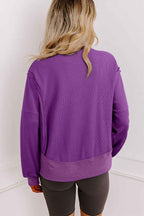 Evergreen Solid Color Raw Seam Patchwork Ribbed Drop Shoulder Sweatshirt 84d5193f6d2061e0