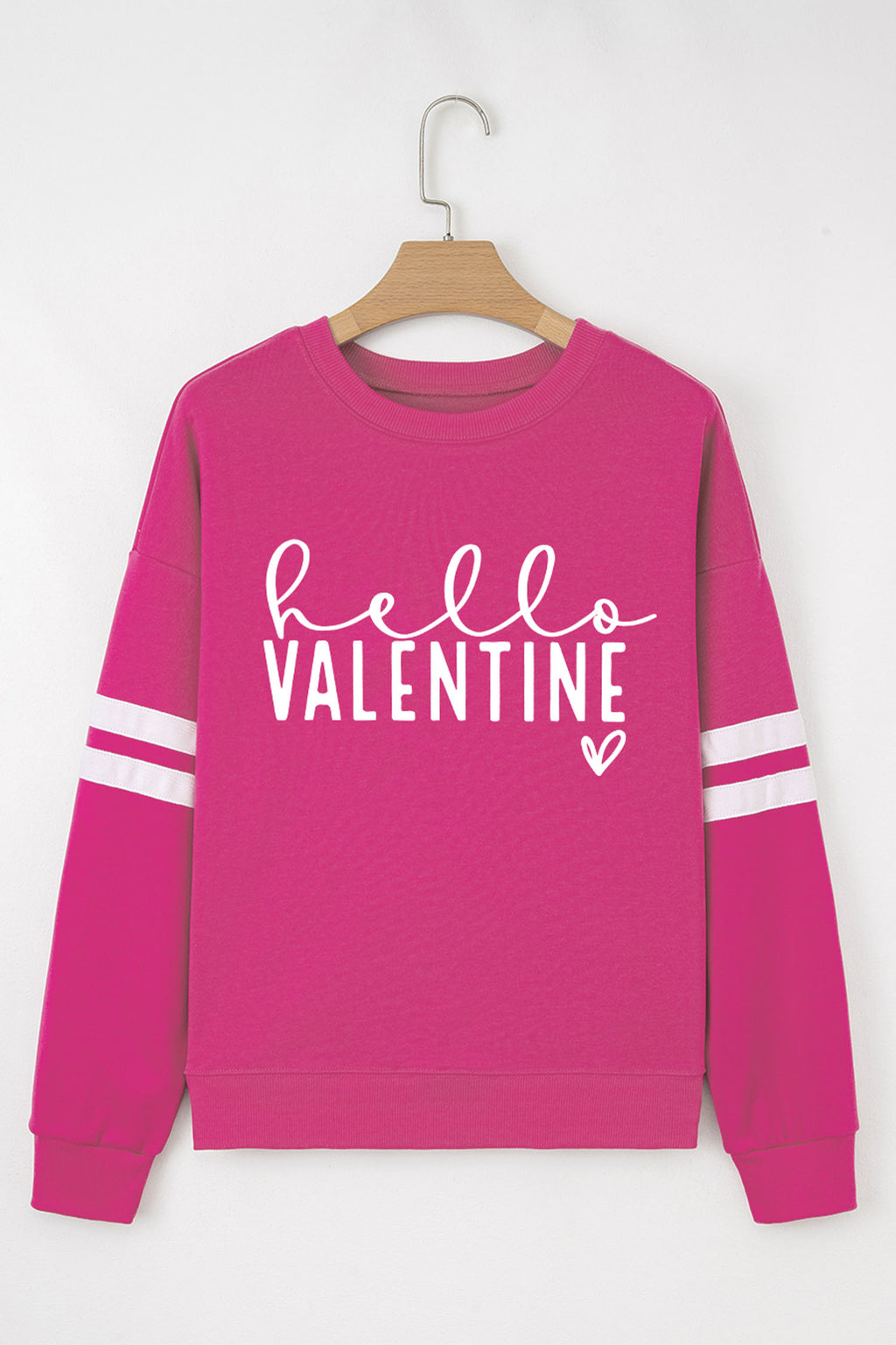 Rose Red Hello Valentine Varsity Striped Sleeve Baggy Sweatshirt 84ec0b42d961d955