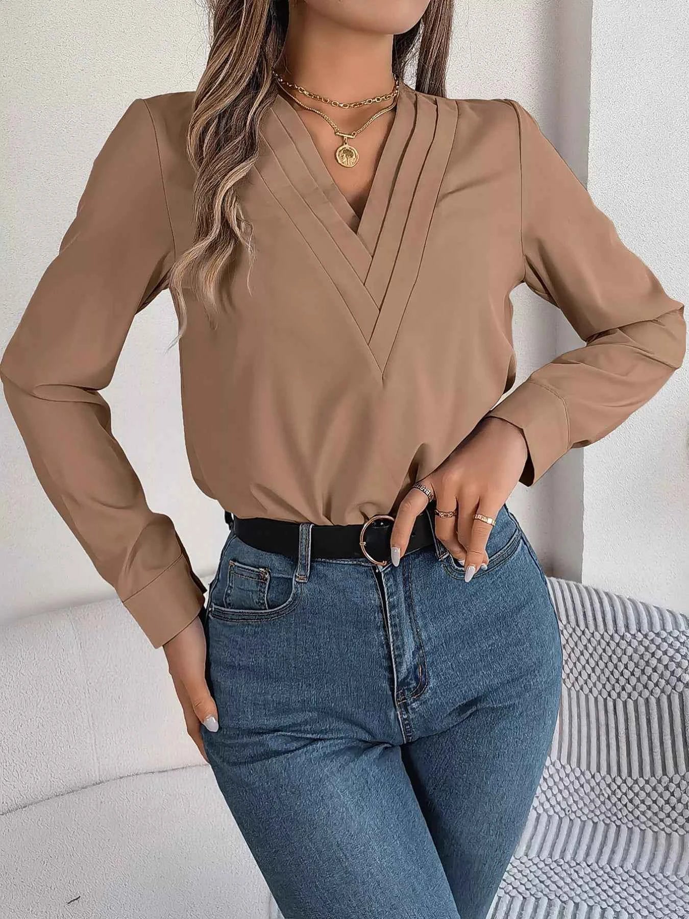 Layered V-Neck Long Sleeve Blouse 84f2042b-ad74-4f80-93f2-192167e454f8-Max-Origin