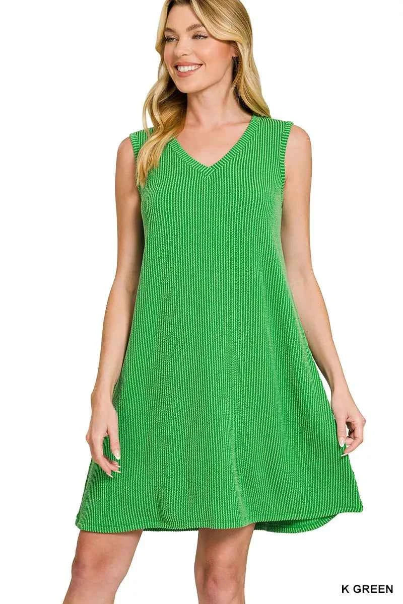 Zenana Raised Rib Sleeveless Mini Dress K GREEN 84f8be1592ad4dd3ae1797f52c55b0ed-Max-Origin